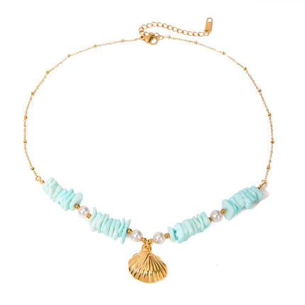 Collier pendentif coquillage vert menthe