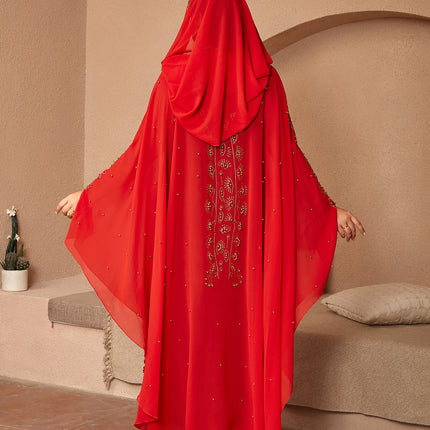 Muslim Style Rhinestone Beaded High Density Chiffon Cape And Shawl