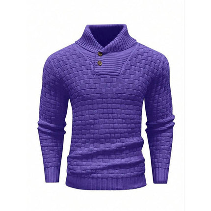 Pull à col roulé slim pour homme avec bouton, design tendance, décontracté, couleur unie, vêtements