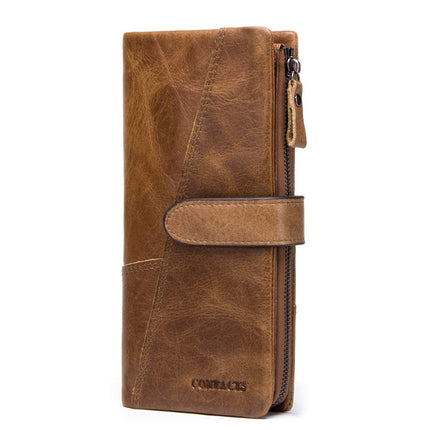 Portefeuille long élégant en cuir véritable pour homme avec fermeture à glissière