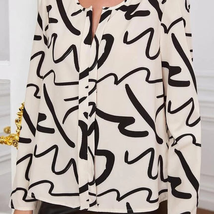 Ladies' Printed V-neck Fashionable Loose Shirt