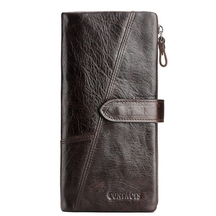 Portefeuille long élégant en cuir véritable pour homme avec fermeture à glissière