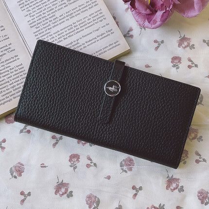 Luxury Genuine Leather Women's Wallet – Lychee Pattern, Long Hasp Coin Purse