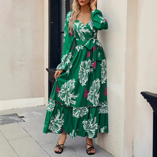 V-neck Backless Print Dress