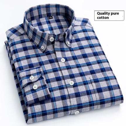 Cotton Brushed Plaid Long-Sleeved Shirt