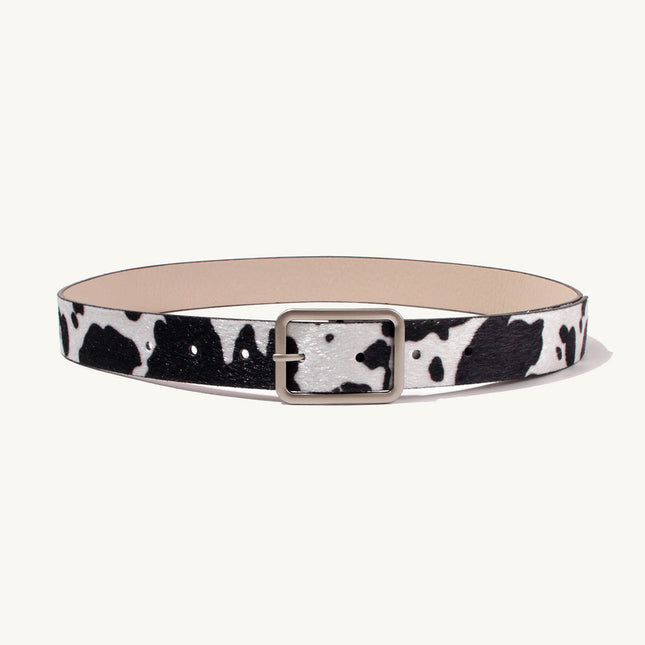 Black And White Cows Pattern Horsehair Lady Wig Fashion PU Belt