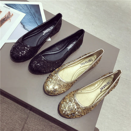 Shiny Sequin Fashion Pumps - Comfortable Flat Heel & Stylish