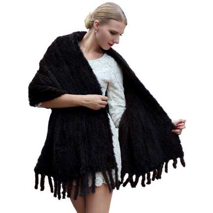 Women's Mink Hair Woven Long Thickened Fur Scarf Fashionable Warm Scarf