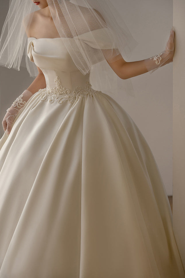 French White Off-shoulder Light Wedding Dress