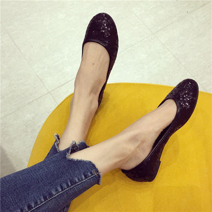 Shiny Sequin Fashion Pumps - Comfortable Flat Heel & Stylish