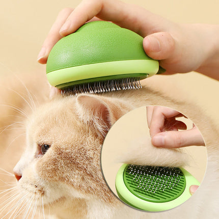 Avocado-Shaped Pet Grooming Brush for cats, ergonomic design, stainless steel needles.