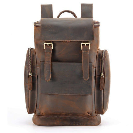 Sac à dos vintage en cuir pour homme - Sac de voyage grande capacité (56-75L)