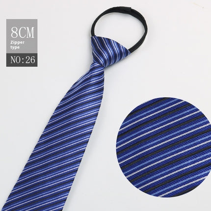 Black Men's Striped Blue Business Lazy Zip Tie