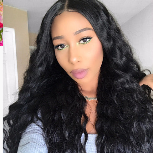 Chemical fiber front lace black small curly wig