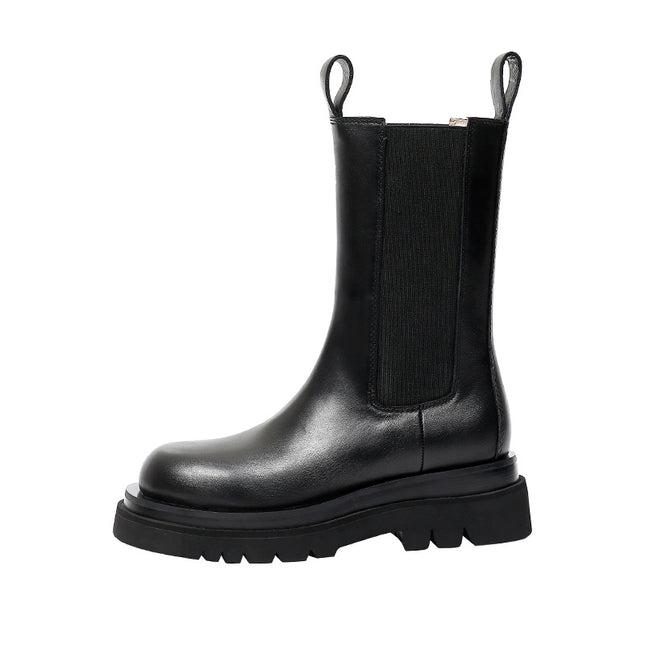 Women's Leather Martin Boots with Rubber Sole & Pigskin Insole