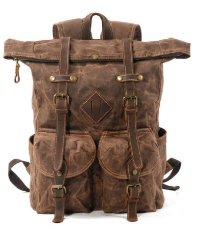 Sac à dos vintage en toile cirée et cuir imperméable à l'eau - Design durable et élégant