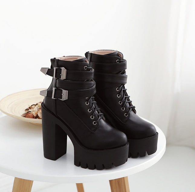 Women's Leather Ankle Boots with 13 cm Heel and 4.5 cm Platform