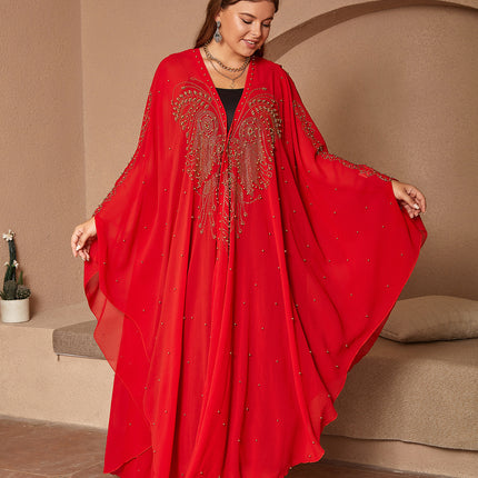 Muslim Style Rhinestone Beaded High Density Chiffon Cape And Shawl
