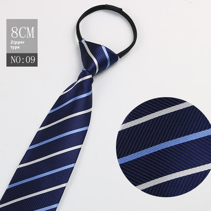 Black Men's Striped Blue Business Lazy Zip Tie