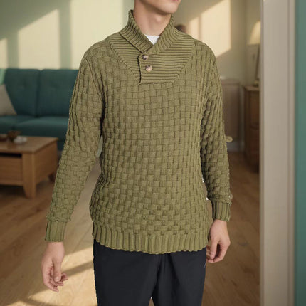Pull à col roulé slim pour homme avec bouton, design tendance, décontracté, couleur unie, vêtements