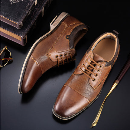 Men's Brown Leather Formal Shoes with Rubber Sole