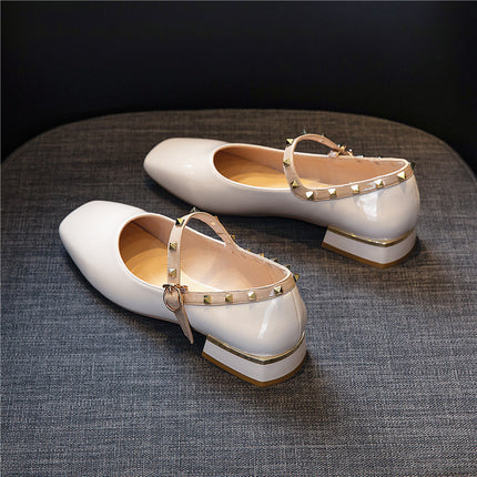Mary Jane Leather Flats with TPU Sole and Breathable Design