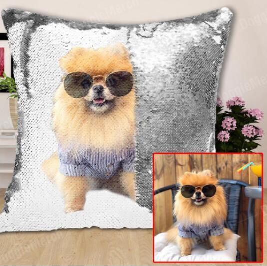 Custom Sequin Photo Pillow Cover