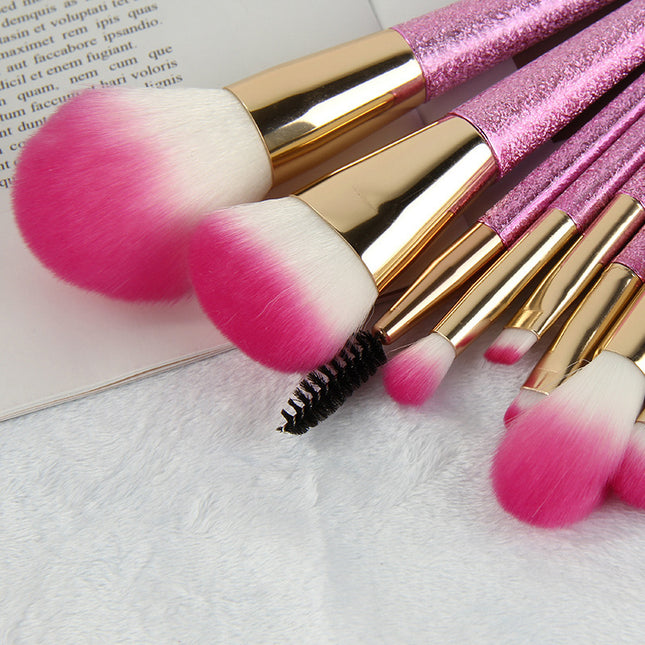 10-Piece 3D Pink Crystal Makeup Brush Set