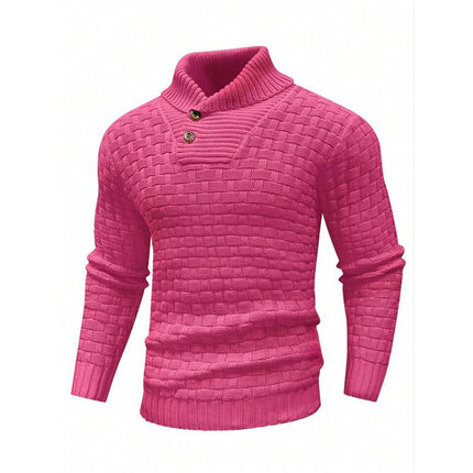 Pull à col roulé slim pour homme avec bouton, design tendance, décontracté, couleur unie, vêtements