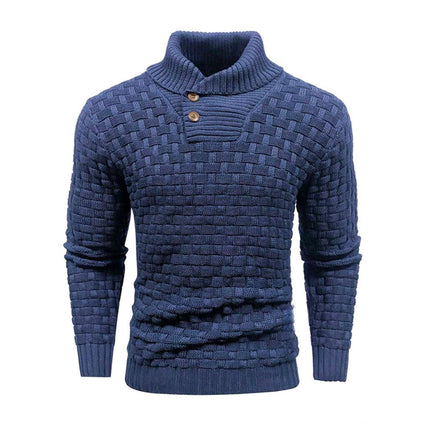 Pull à col roulé slim pour homme avec bouton, design tendance, décontracté, couleur unie, vêtements