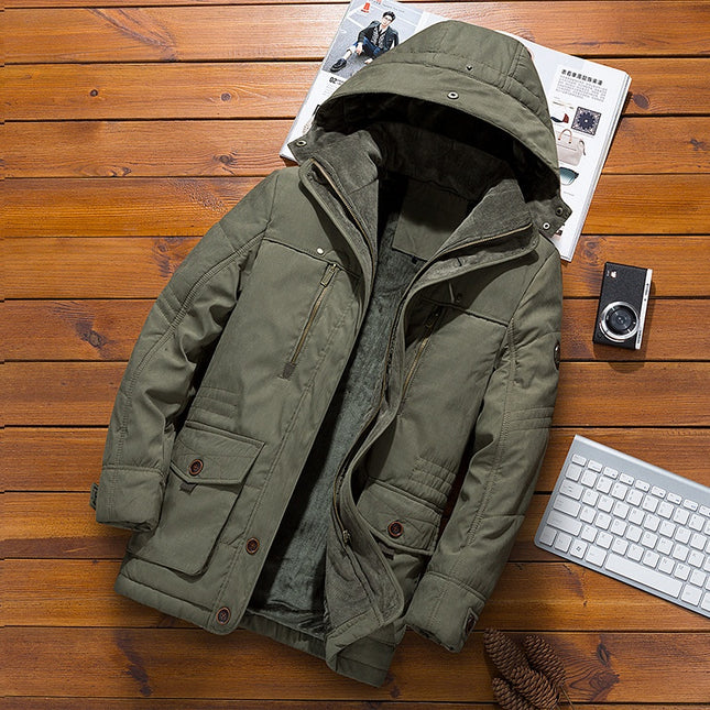 Thickened Multi-Pocket Hooded Men’s Cotton Jacket