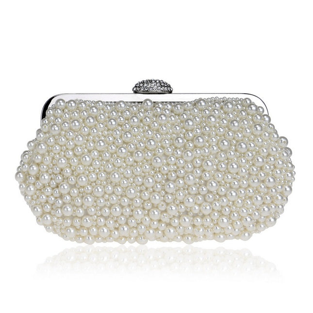 Luxury Handmade Beaded Banquet Clutch - Polyester Shell with Pearl Details