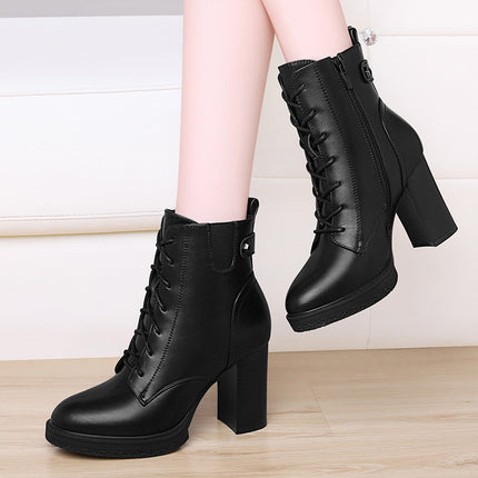 Women's British Style Autumn/Winter High Heel Boots, Leather