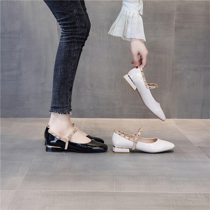 Mary Jane Leather Flats with TPU Sole and Breathable Design