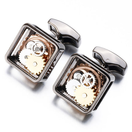 Boutons de manchette pour hommes avec engrenage carré