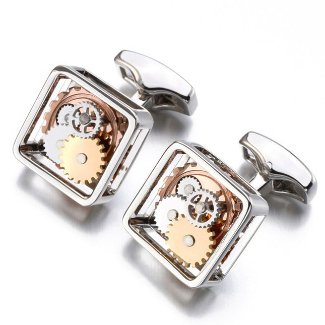 Boutons de manchette pour hommes avec engrenage carré