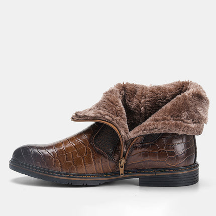 Men's Winter Warm Leather High Boots - Big Size, Zipper Closure