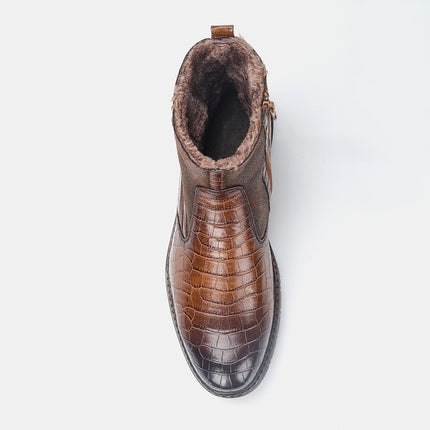 Men's Winter Warm Leather High Boots - Big Size, Zipper Closure