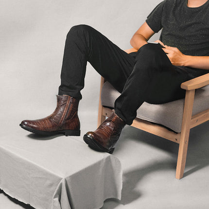 Men's Winter Warm Leather High Boots - Big Size, Zipper Closure