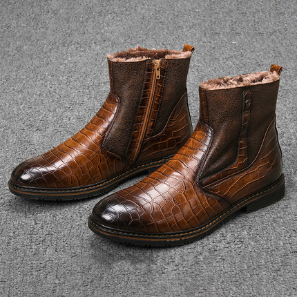 Men's Winter Warm Leather High Boots - Big Size, Zipper Closure