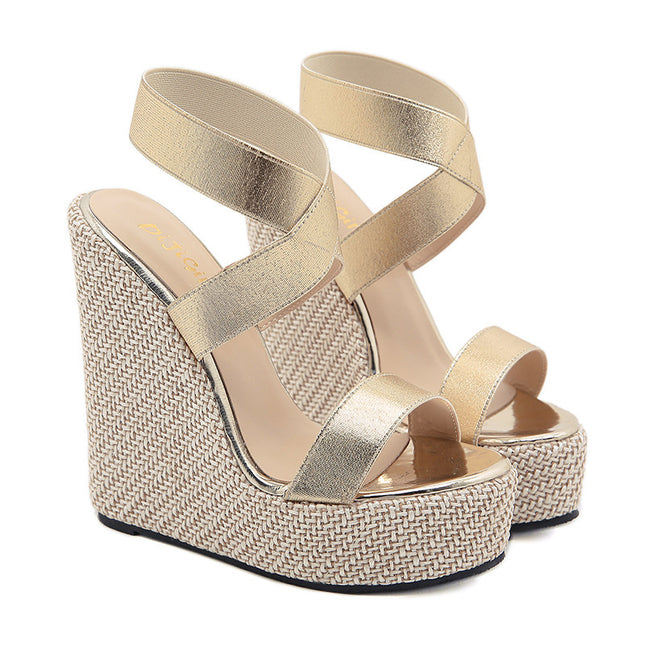 Women's Wedge High-Heel Sandals: Stylish PU Leather Roman Platform Shoes for Adults