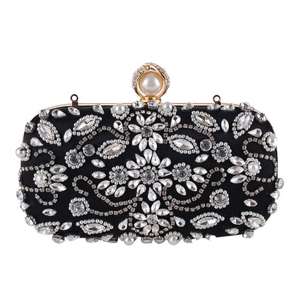 Pochette de soirée diamant – Petit carré, motif géométrique, anse en chaîne