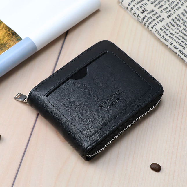 Men's Classic 2-Fold Card Wallet with Zipper & ID Slots