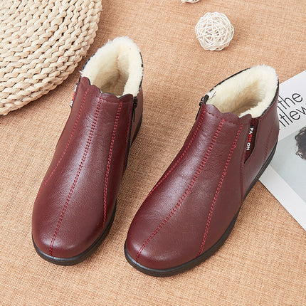 Cozy Warm Leather Boots with Side Zipper for Women