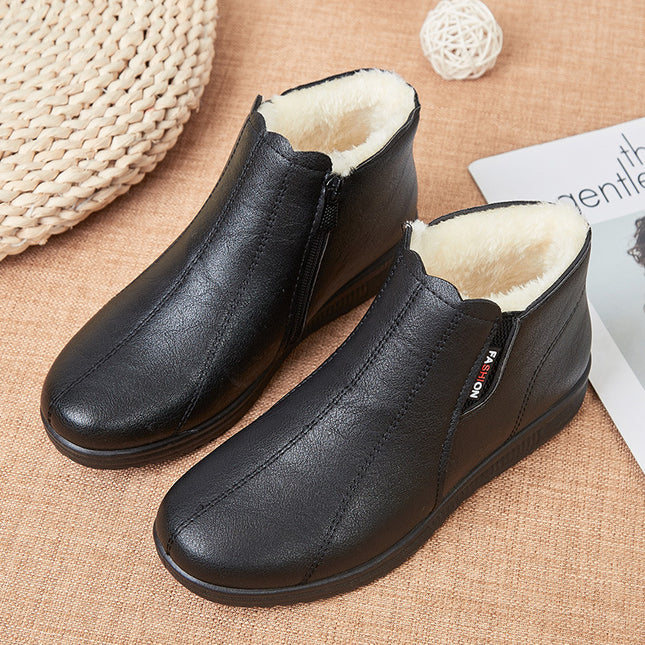 Cozy Warm Leather Boots with Side Zipper for Women