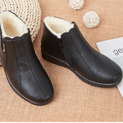 Cozy Warm Leather Boots with Side Zipper for Women
