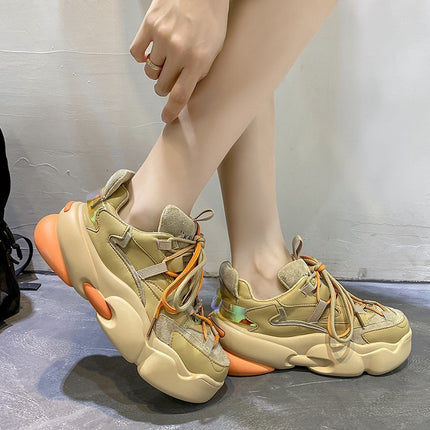 Women’s Chunky Platform Sneakers Lace-Up Casual Sports Shoes