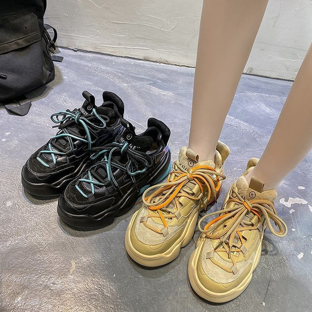 Women’s Chunky Platform Sneakers Lace-Up Casual Sports Shoes