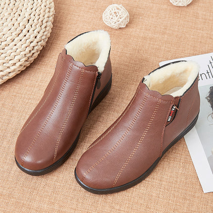 Cozy Warm Leather Boots with Side Zipper for Women