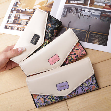 Portefeuille en cuir PU brodé floral pour femme BIRDS